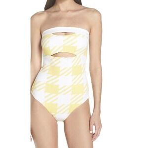 Onia Natalie Houndstooth Strapless One Piece Swimsuit Honey Women's Size S NWOT
